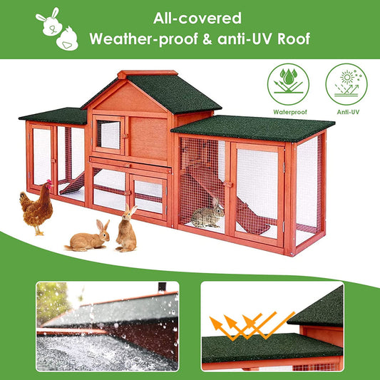 Arlopu 82.7'' Rabbit Hutch, Indoor Outdoor Backyard Bunny Cage Wooden Poultry Small Animals House with Ramps, Asphalt Roof
