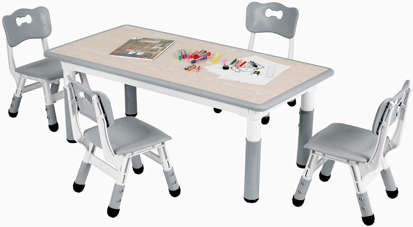 Arlopu Toddler Table and Chairs Set Height Adjustable Children Multi Activity Table Rectangular Desk for Drawing, Reading, Studying