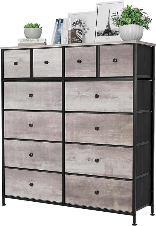 Arlopu Tall Dresser for Bedroom with 12 Drawer, Vertical Dresser with Fabric Storage Organizer Units Tall Chest, 5-Layer, Gray