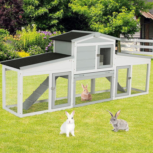 Arlopu Rabbit Hutch Gray Bunny Cage with Ramps Wooden Poultry Small Animals & Pet Supplies SuppliesSuppliesHouse with Pull-Out Tray Indoor Outdoor Backyard Use