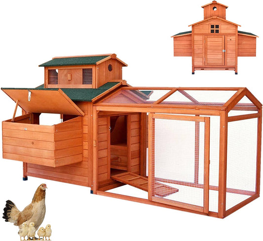 Arlopu Large Chicken Coop, 70'' Wooden Hen House Rabbit Hutch, Outdoor Yard Poultry Cage with Nesting Box for 4 Chickens