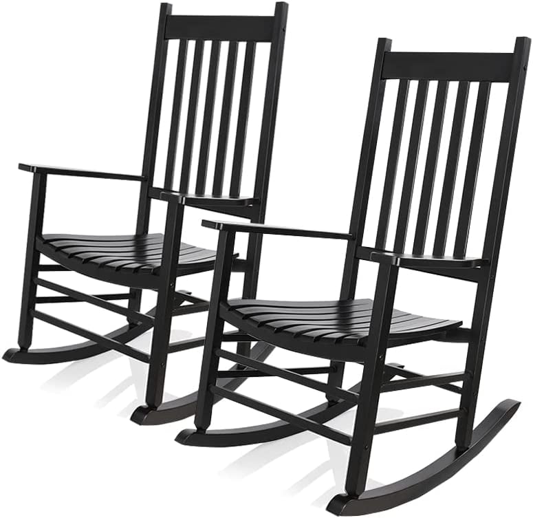 Arlopu Classic Patio Porch Wooden Rocking Chairs, 350 lbs, Weather Resistant - 2pcs