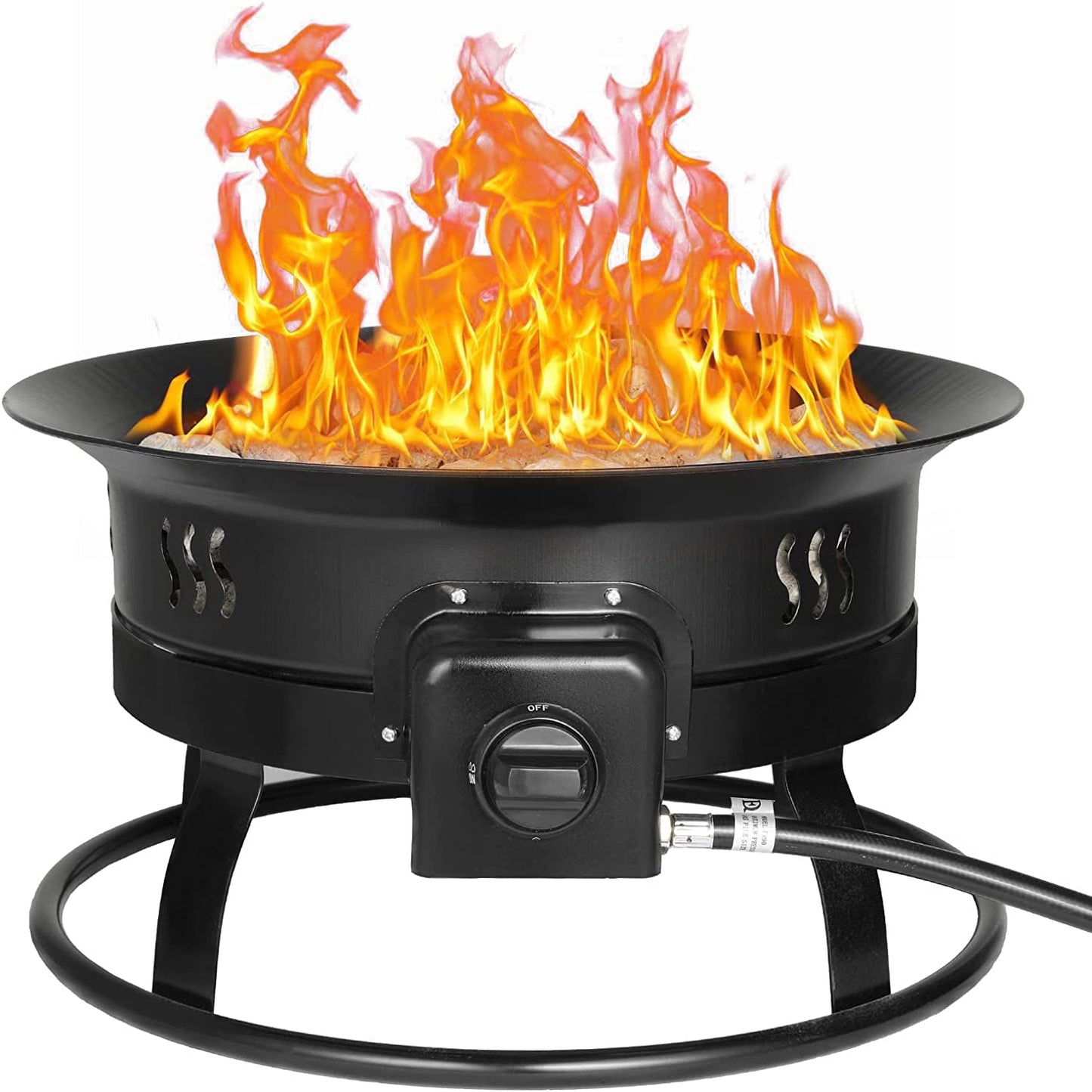 Arlopu 19in Outdoor Portable Propane Fire Pit with Cover & Lava Rocks, 58,000 BTU, Black