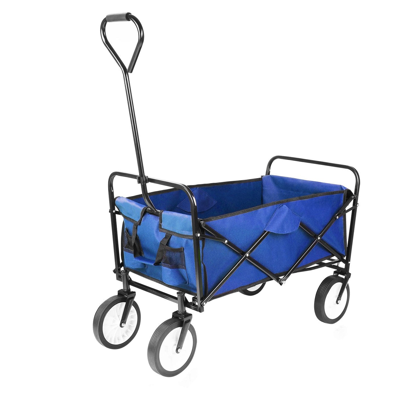 Arlopu Folding Wagon Cart, Heavy Duty Collapsible Garden Cart with Cup Holders, Portable Grocery Shopping Cart