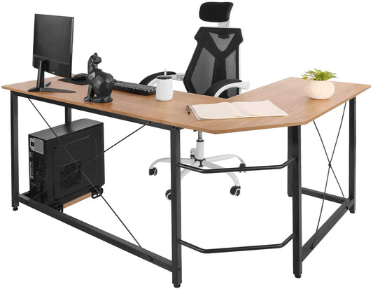 Arlopu 66.5'' L-Shaped Corner Computer Desk PC Laptop Table Writing Table Workstation for Home Office