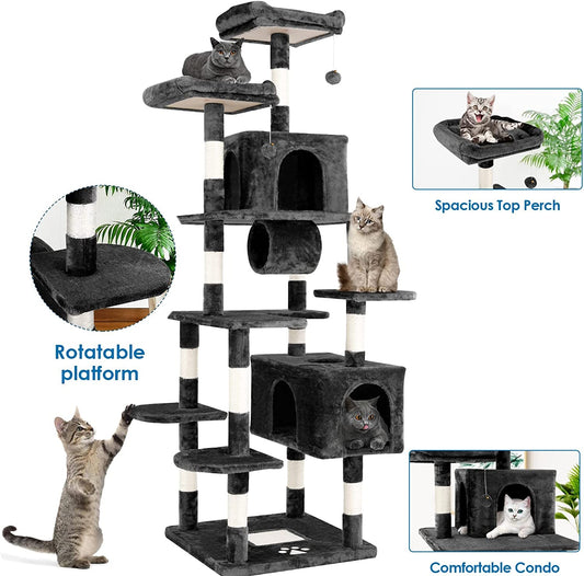 Arlopu Extra Large Cat Tree, 80'' Multi-Level Cat Tower with Double Condo, Cat Kitten Climber Furniture with Scratching Posts